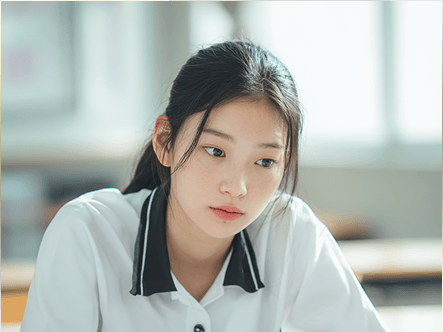 책상에 앉아 생각하는 학생