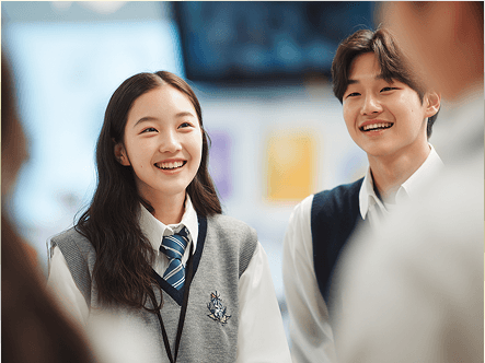선생님과 이야기하는 학생들